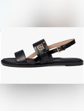 Cole Haan Black Flat Sandals with Gold Accent